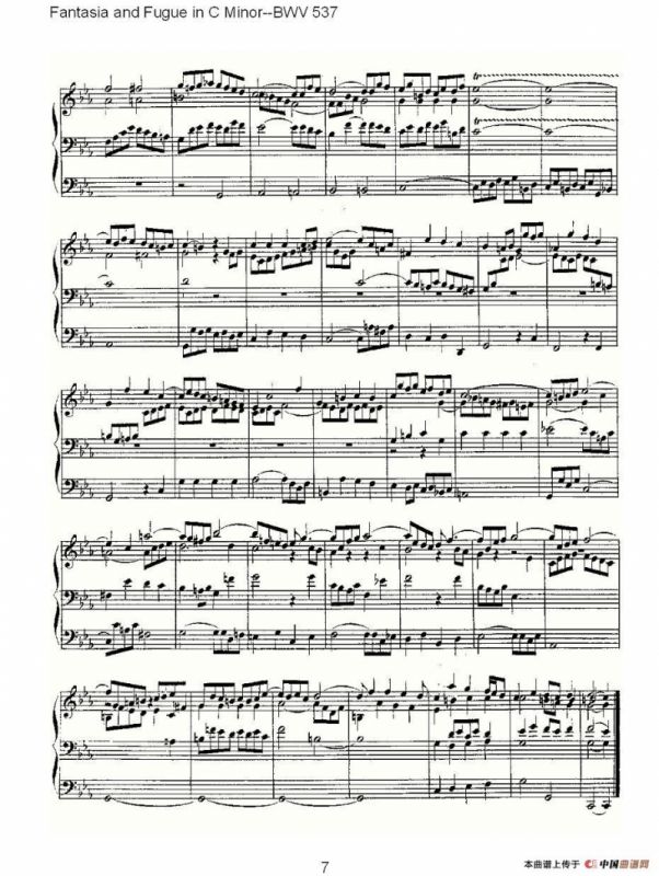 Fantasia and Fugue in C Minor--BWV 537 （管风琴谱）