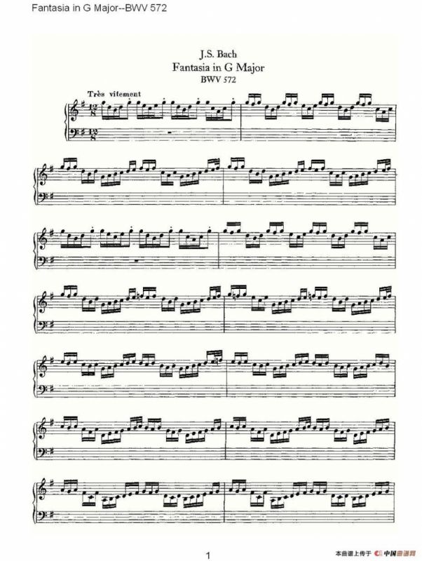 Fantasia in G Major--BWV 572 （管风琴谱）
