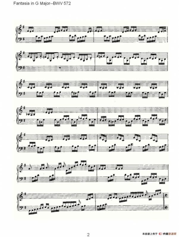 Fantasia in G Major--BWV 572 （管风琴谱）