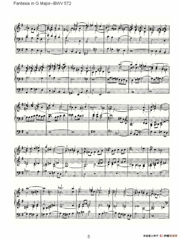 Fantasia in G Major--BWV 572 （管风琴谱）