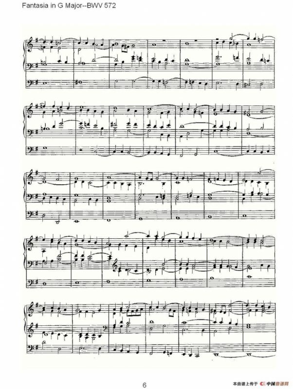 Fantasia in G Major--BWV 572 （管风琴谱）