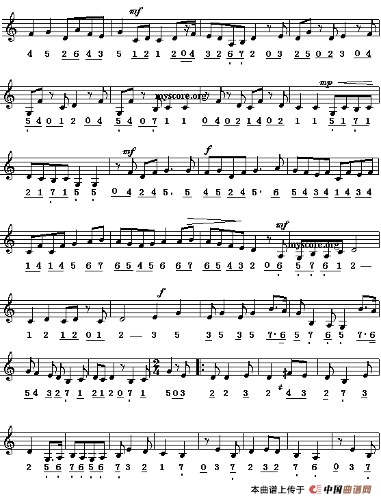 赛龙夺锦（广东音乐名曲主旋律、线简谱混排版）