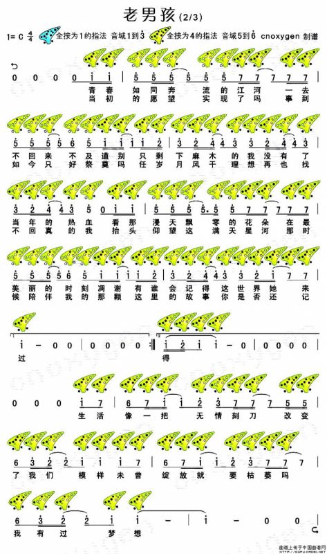 老男孩（十二孔陶笛谱）