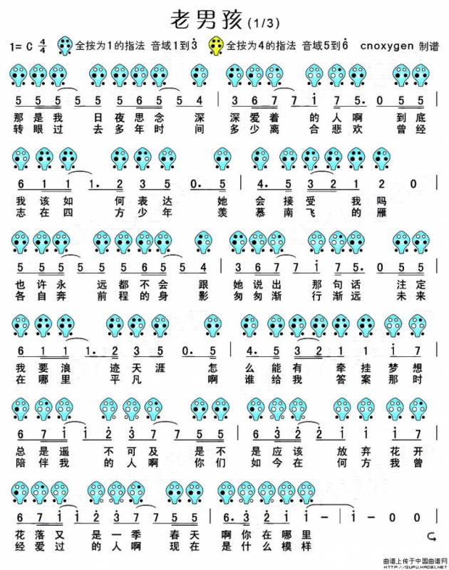 老男孩（六孔陶笛谱）