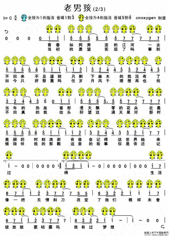 老男孩（六孔陶笛谱）