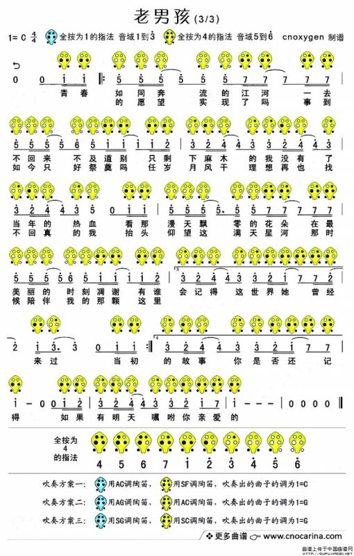 老男孩（六孔陶笛谱）