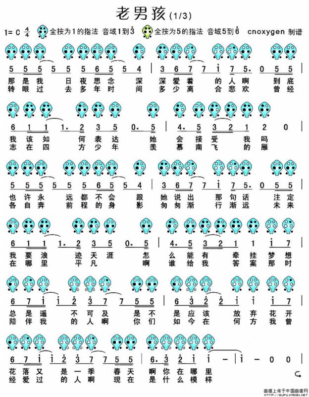老男孩（六孔陶笛谱）