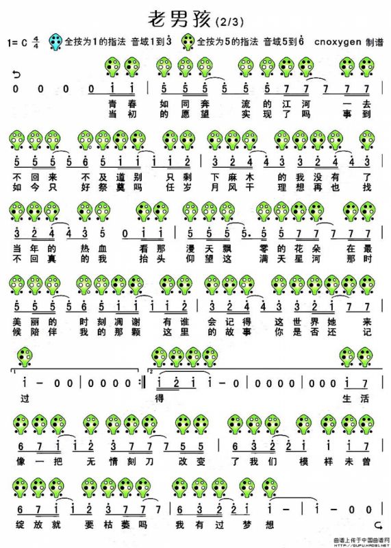 老男孩（六孔陶笛谱）