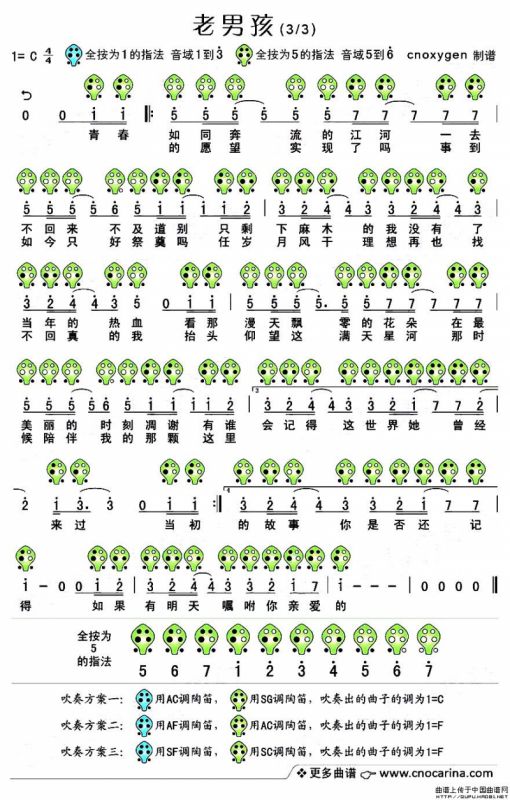 老男孩（六孔陶笛谱）