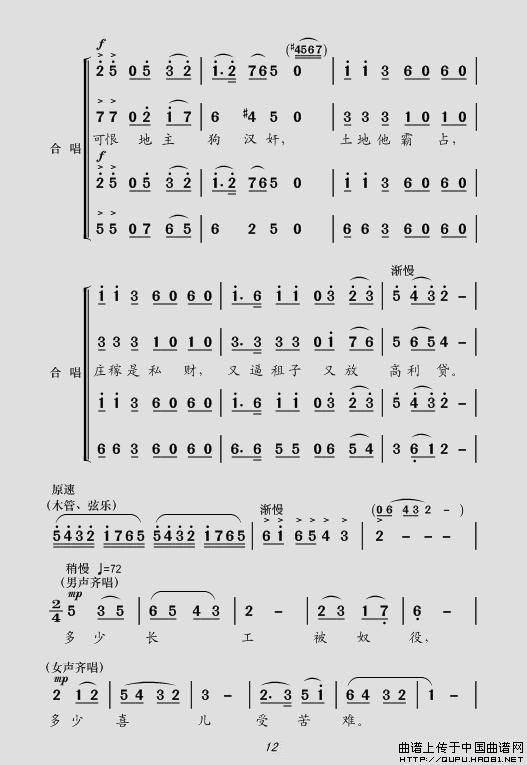 现代舞剧《白毛女》全剧主旋律乐谱之序幕