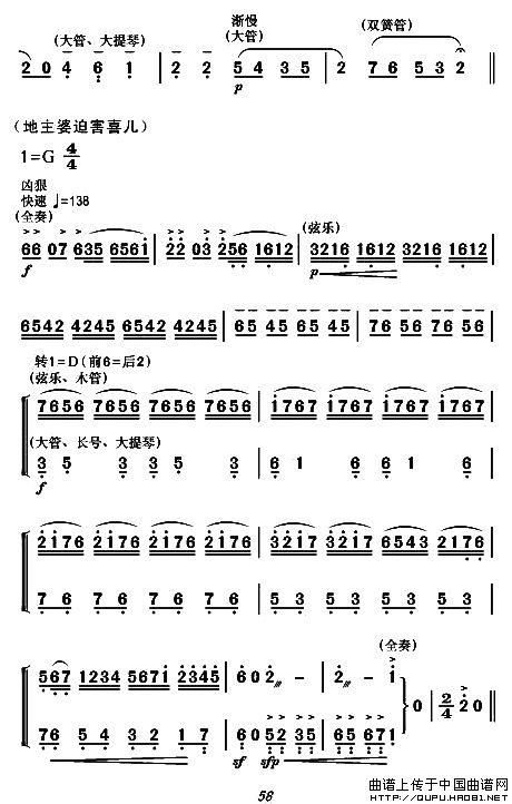 现代舞剧《白毛女》全剧主旋律乐谱之第二场 冲出虎狼窝