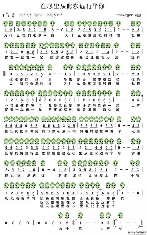 在心里从此永远有个你（六孔陶笛谱）