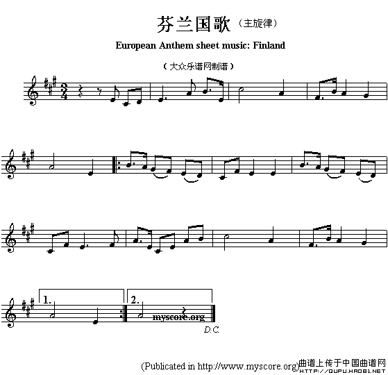各国国歌主旋律：芬兰（European Anthem sheet music:Finland）