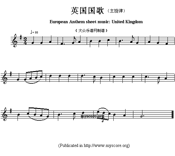 各国国歌主旋律：英国（European Anthem sheet music:United Kin）