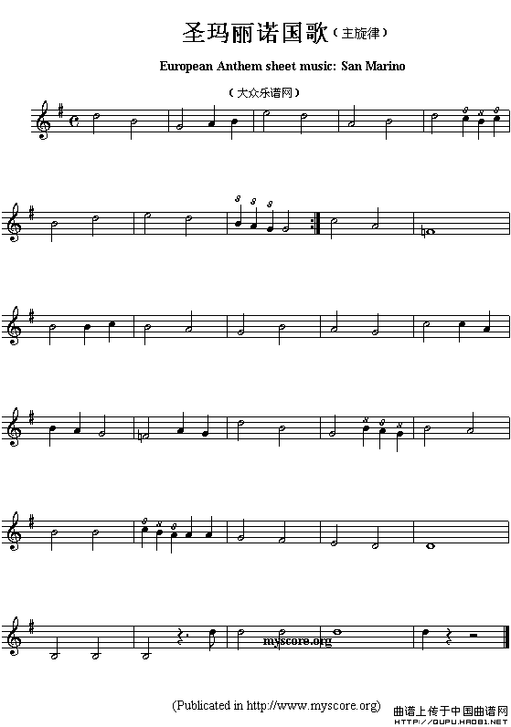 各国国歌主旋律：圣玛丽诺（European Anthem sheet music:San Mari）