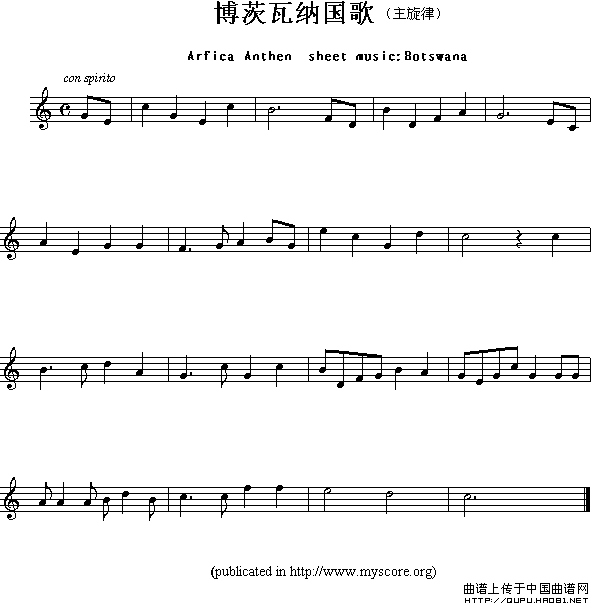 各国国歌主旋律：博茨瓦纳（Arfica Anthem sheet musec:Botswana）