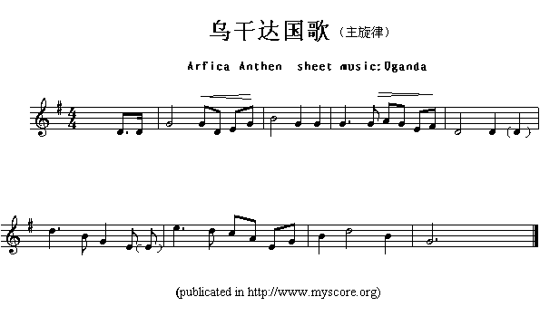 各国国歌主旋律：乌干达（Arfica Anthem sheet musec:Uganda）