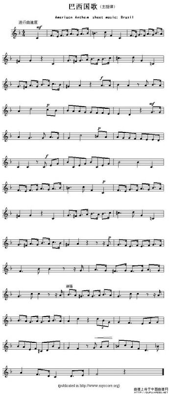 各国国歌主旋律：巴西（Ameriacn Anthem sheet music:Brazil）