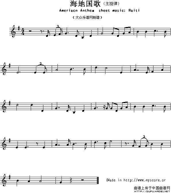 各国国歌主旋律：海地（Ameriacn Anthem sheet music:Haiti）