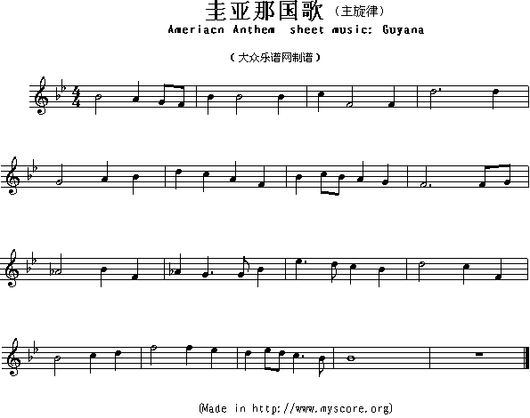 各国国歌主旋律：圭亚那（Ameriacn Anthem sheet music:Guyana）