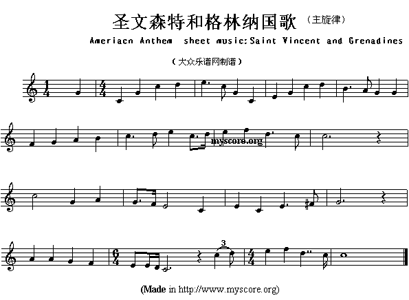 各国国歌主旋律：圣文森特和格林纳