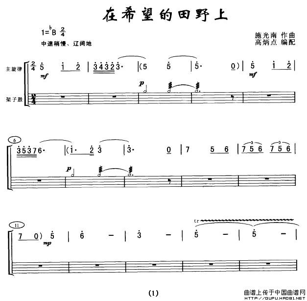 在希望的田野上（架子鼓谱）