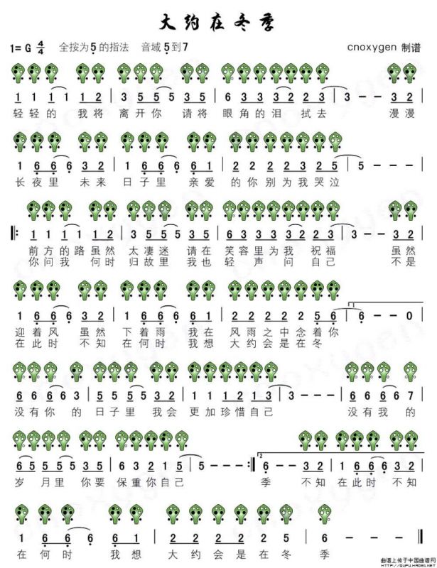 大约在冬季（六孔陶笛谱）