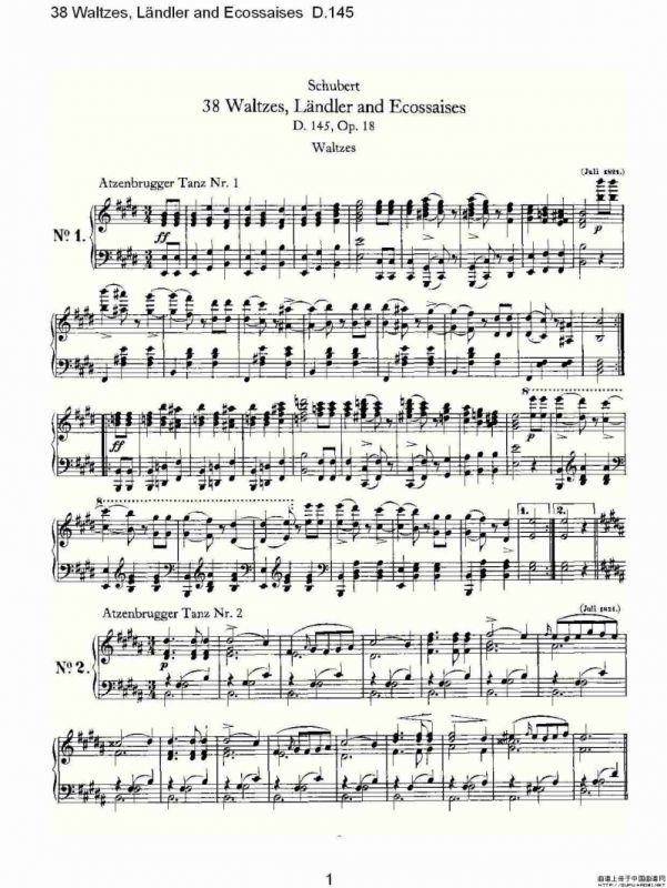 38华尔兹舞曲, L?ndler and Ecossaises D.145