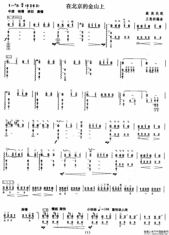 柳琴考级曲目六级：在北京的金山上