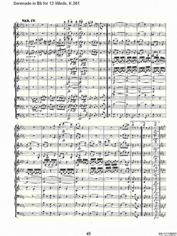 Serenade in Bb for 13 Winds, K.361（Bb调13管乐小夜曲, K.）