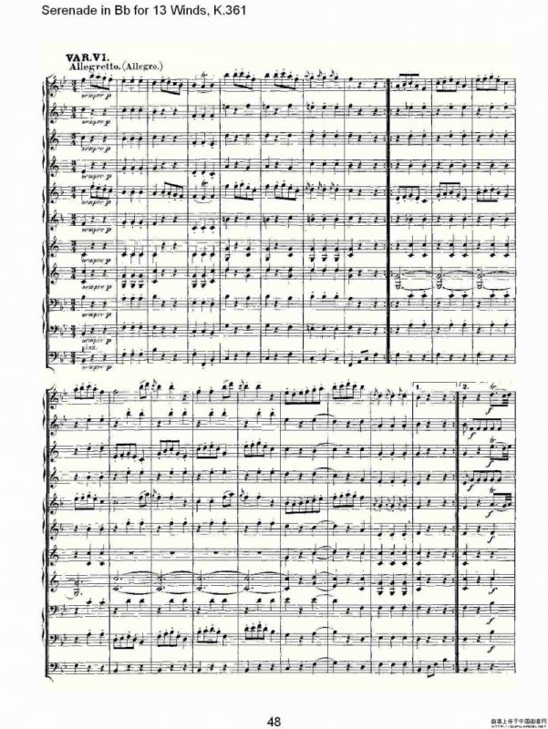 Serenade in Bb for 13 Winds, K.361（Bb调13管乐小夜曲, K.）