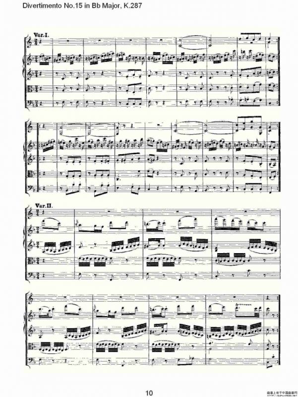 Bb大调第十五嬉游曲，K.287