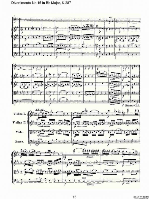 Bb大调第十五嬉游曲，K.287