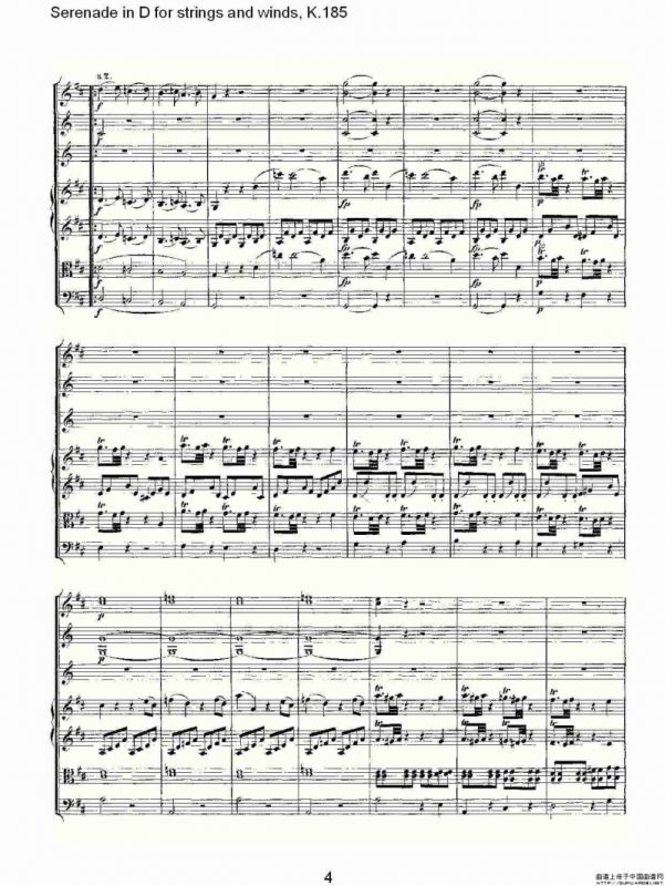 Serenade in D for strings and winds, K.185（D调管弦乐小）