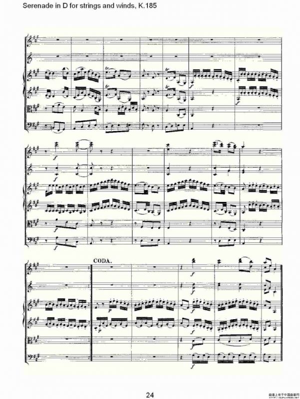 Serenade in D for strings and winds, K.185（D调管弦乐小）