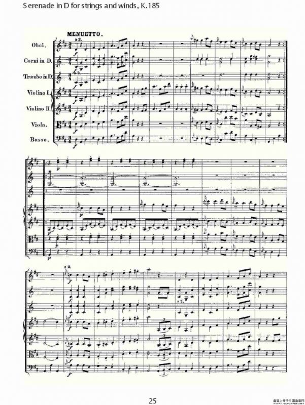 Serenade in D for strings and winds, K.185（D调管弦乐小）
