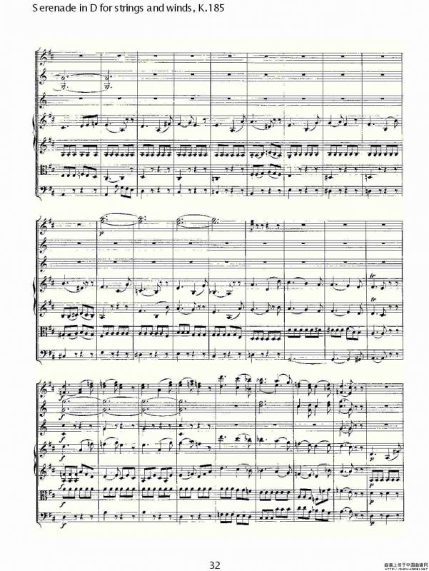 Serenade in D for strings and winds, K.185（D调管弦乐小）