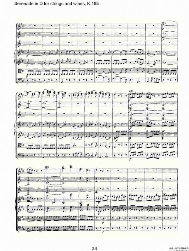 Serenade in D for strings and winds, K.185（D调管弦乐小）