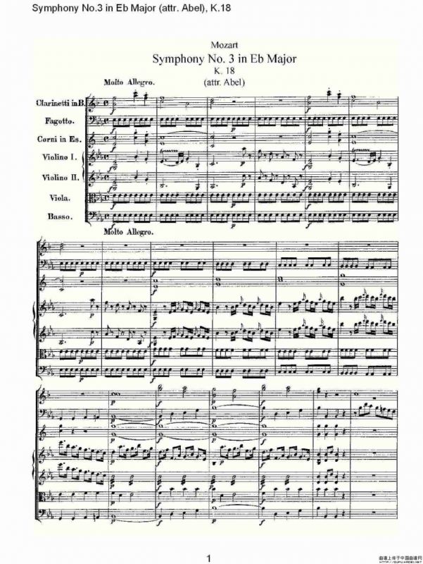 Symphony No.3 in Eb Major（attr. Abel)， K.1）