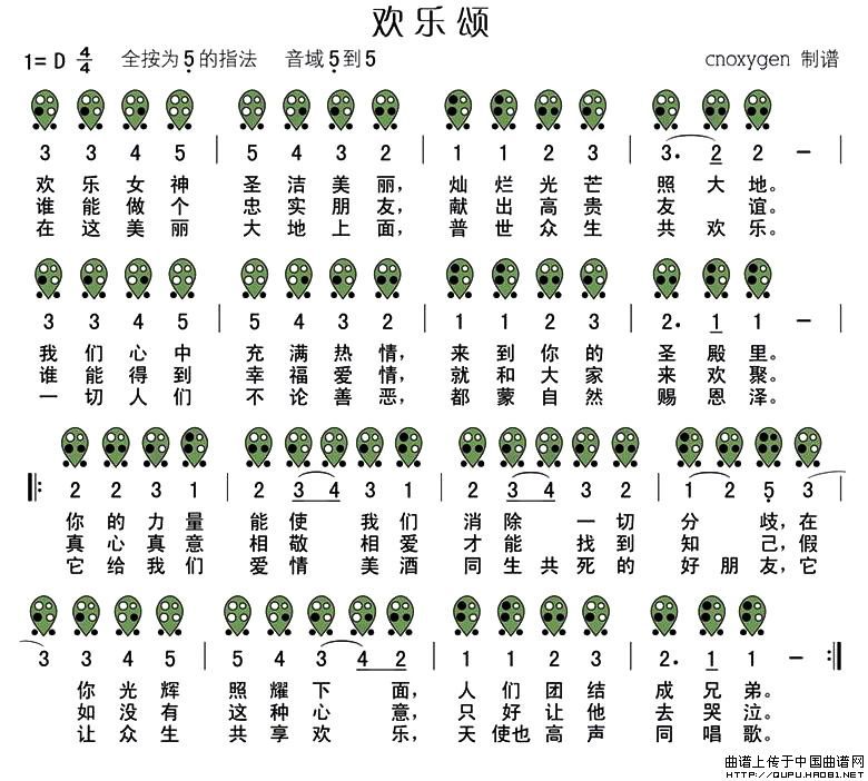 欢乐颂（六孔陶笛谱）