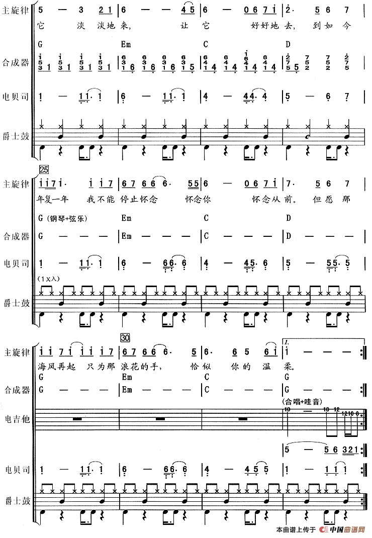 恰似你的温柔（吉特巴舞曲、电声乐队总谱）