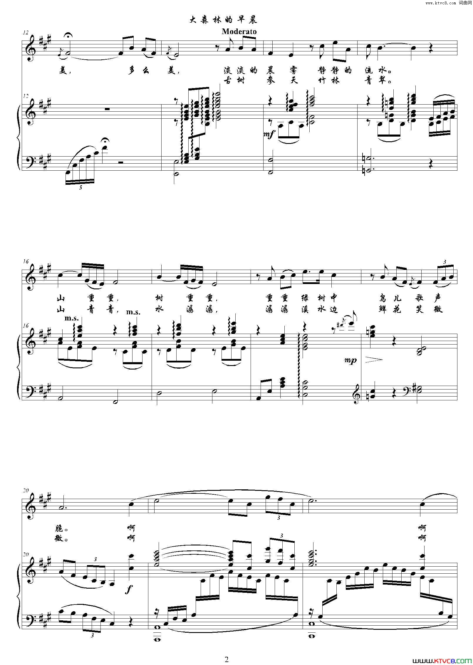 大森林的早晨A调正谱