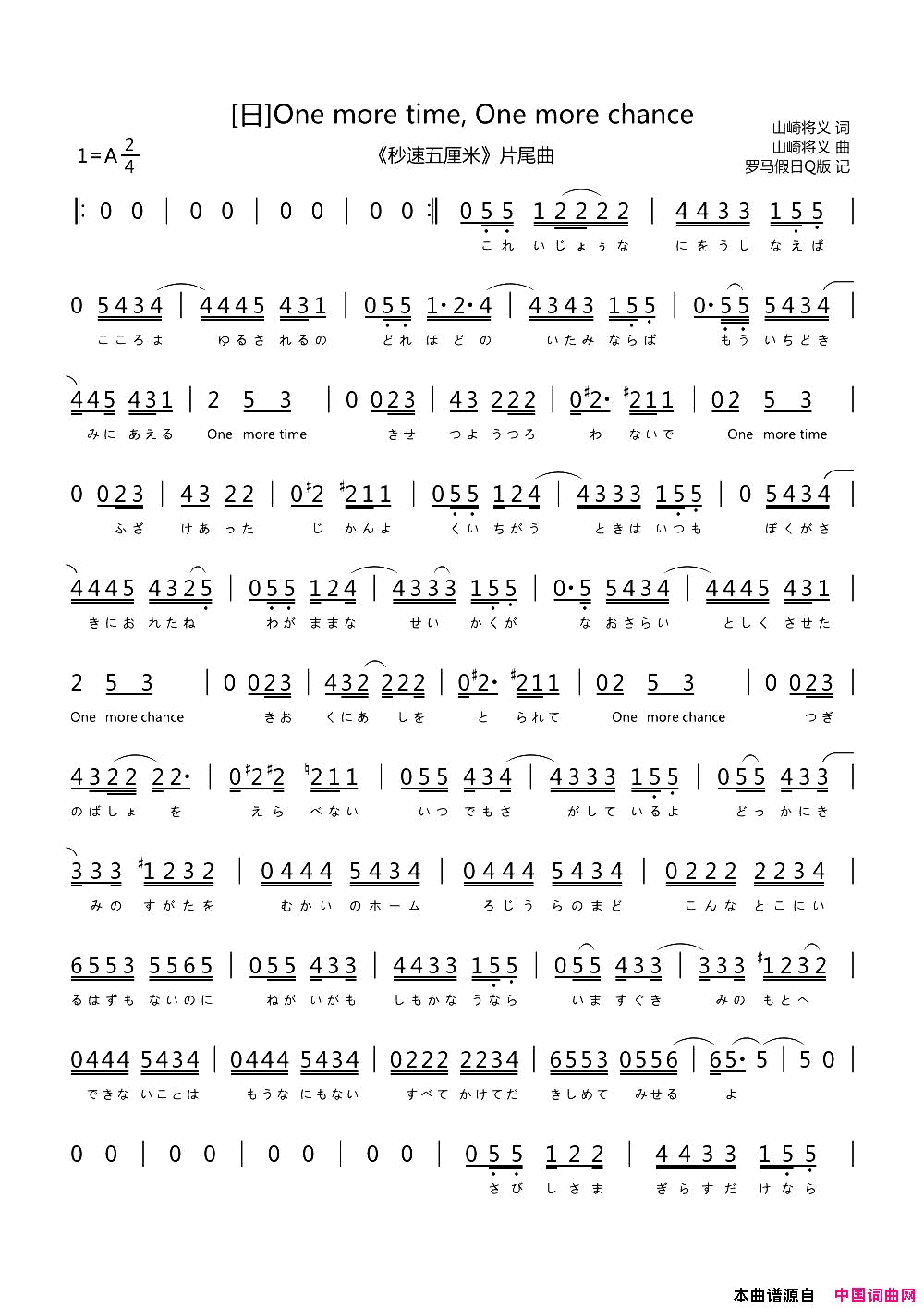 【日】OnemoretimeOnemorechance口琴旋律谱(【日】One more time One more chance口琴旋律谱)