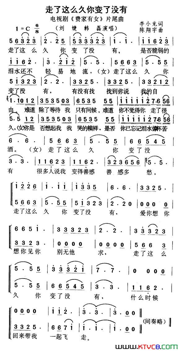 走了这么久你变了没有(电视剧《费家有女》片尾曲)