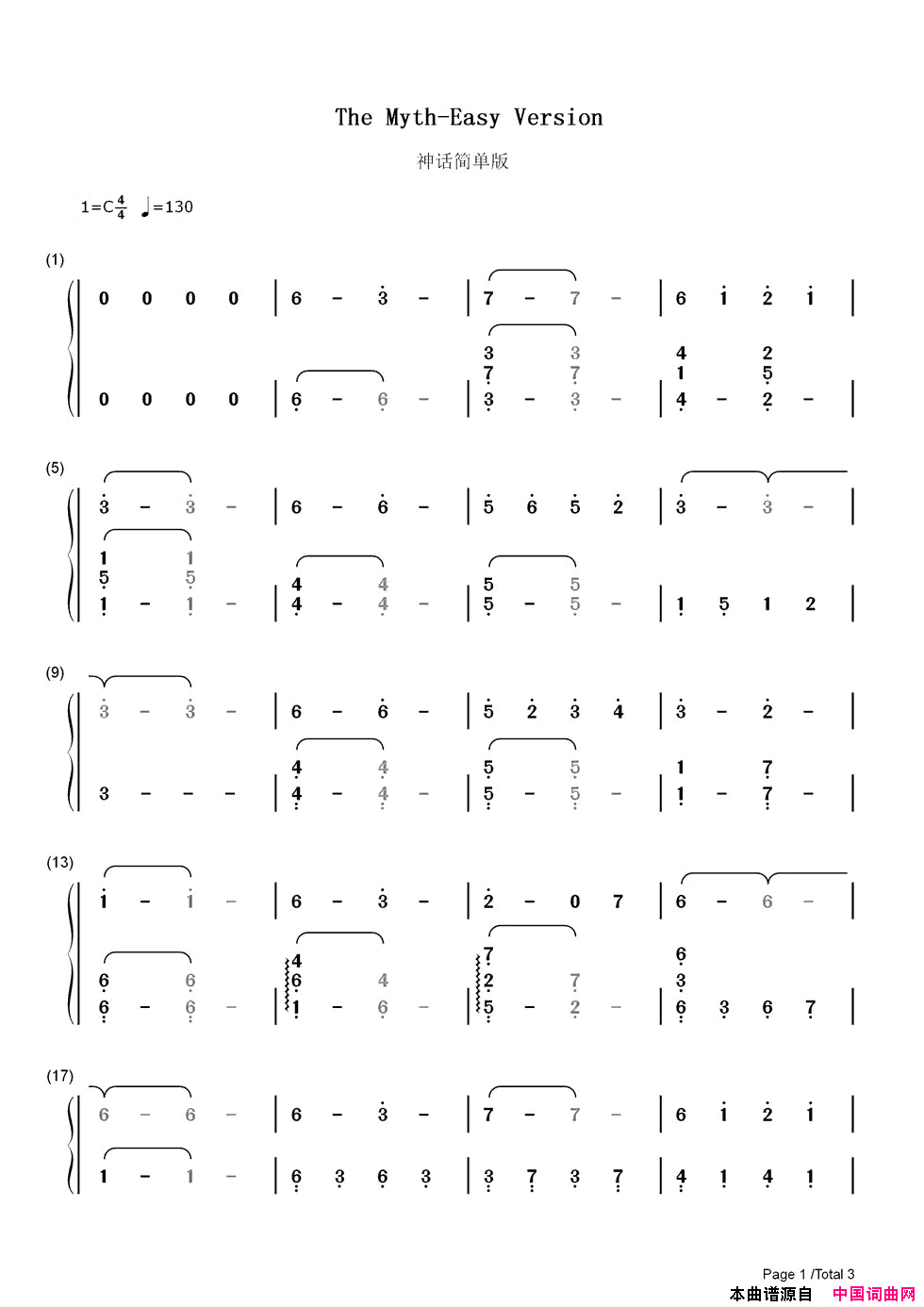 神话(双手简谱简单版版)