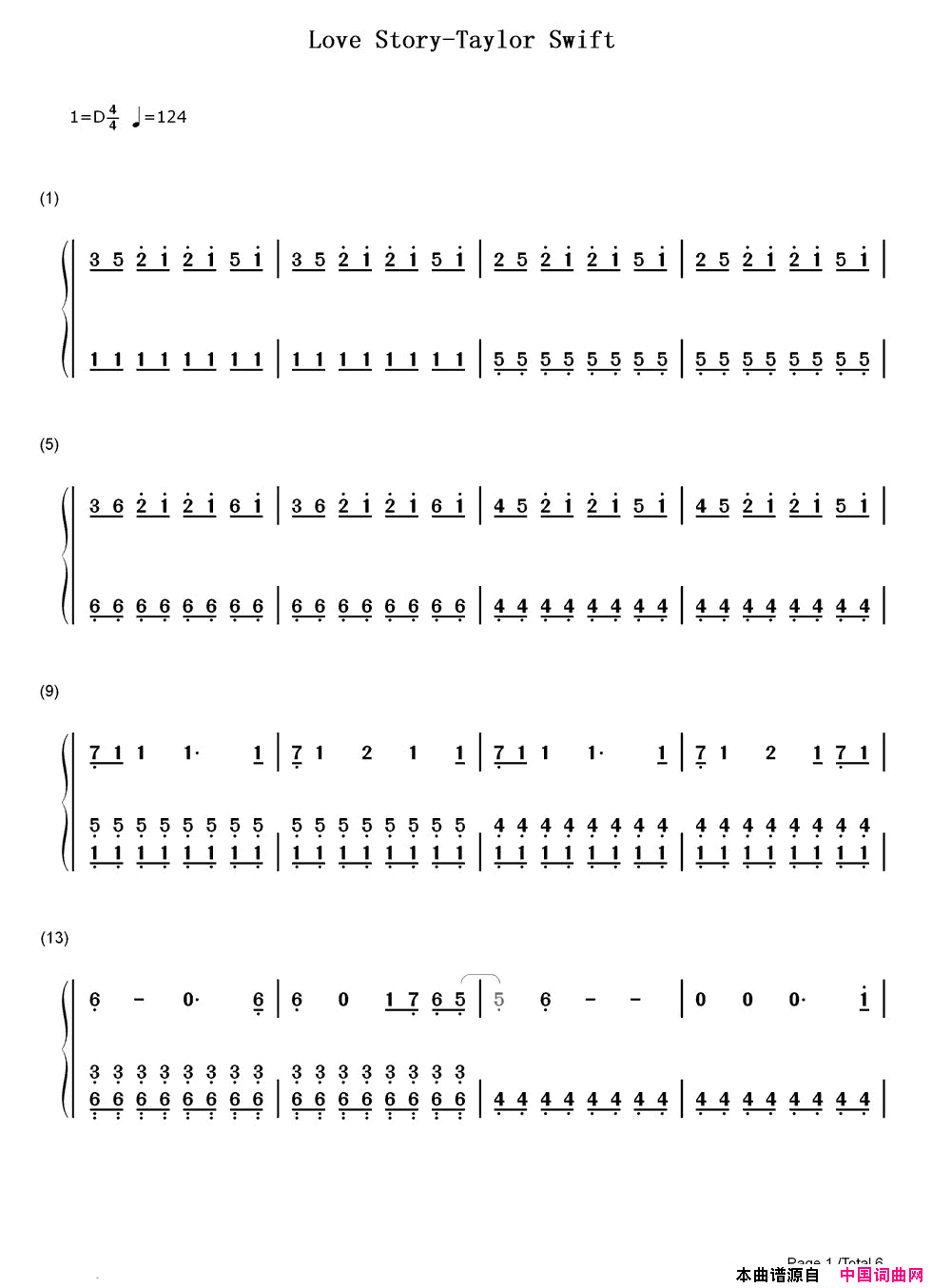 Love Story(双手简谱版 )