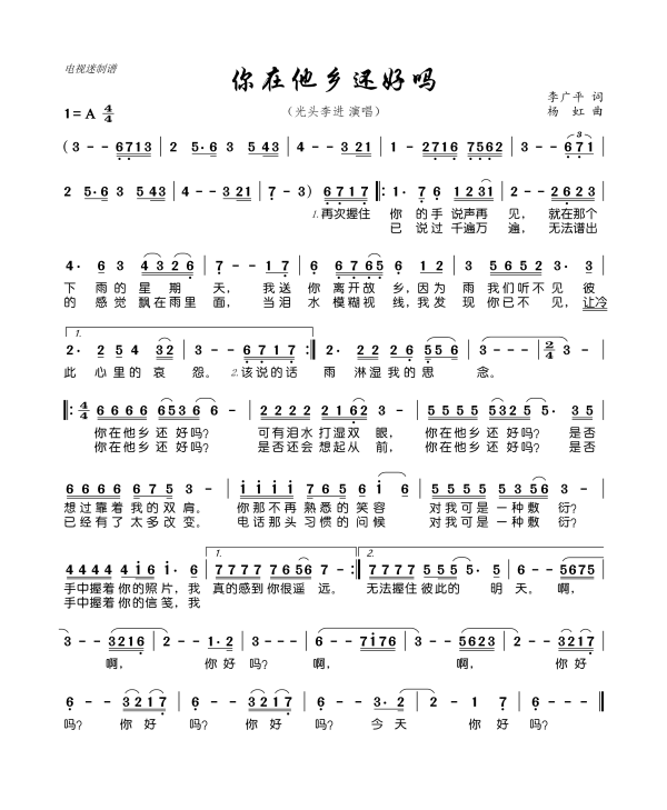 你在他乡还好吗是什么歌