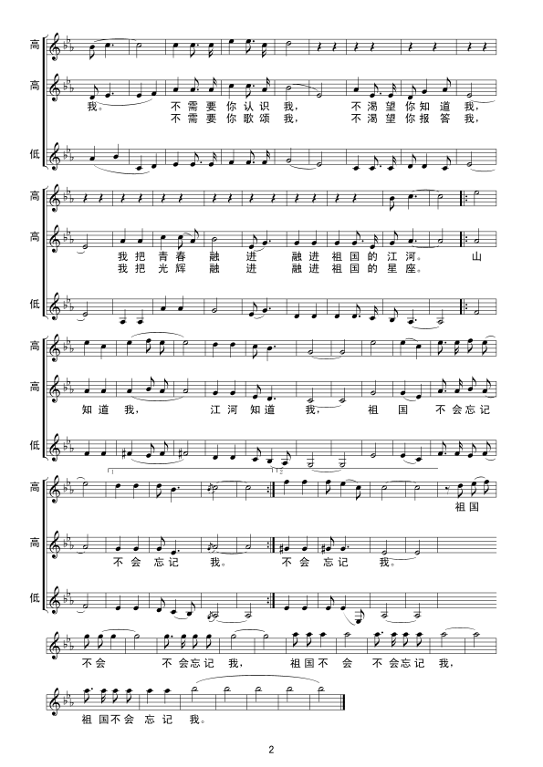 祖国不会忘记我简谱