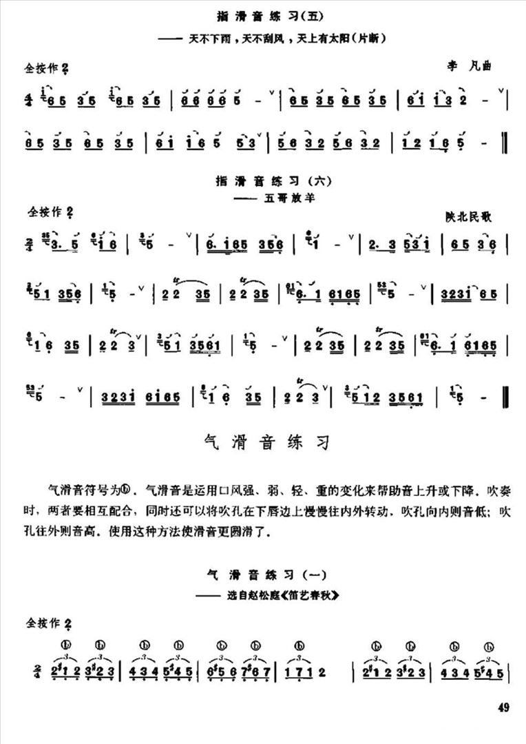 笛子滑音练习简谱