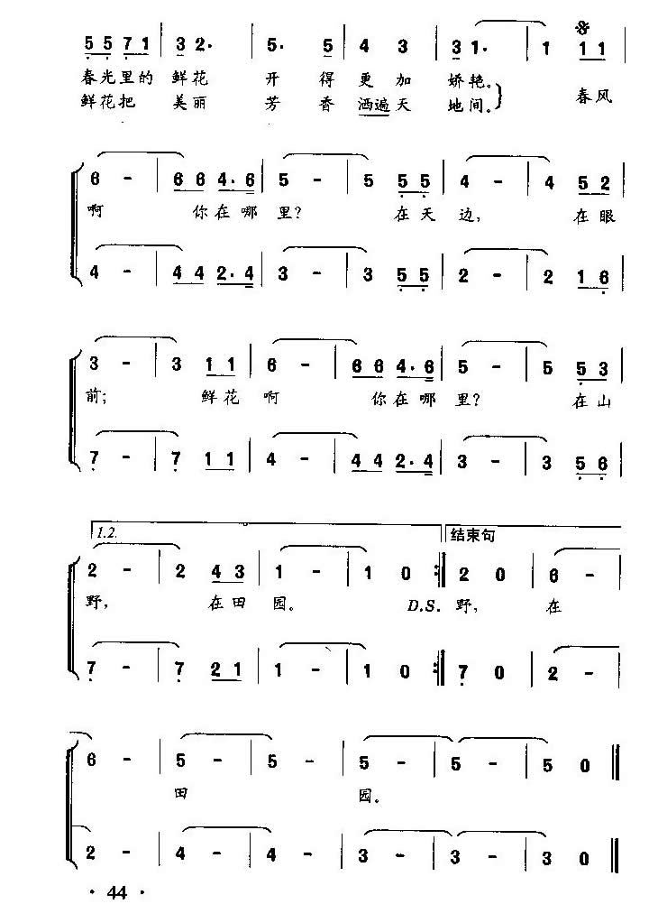 鲜花与春天简谱